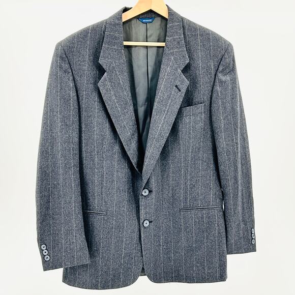 Vintage 80s/90s Givenchy Monsieur Charcoal Gray Wool Pinstripe Blazer - Picture 1 of 8